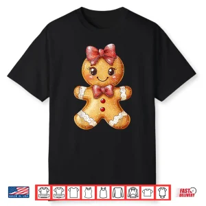 Coquette Bow Christmas Girly Gingerbread Cookie Baking Kids Shirt