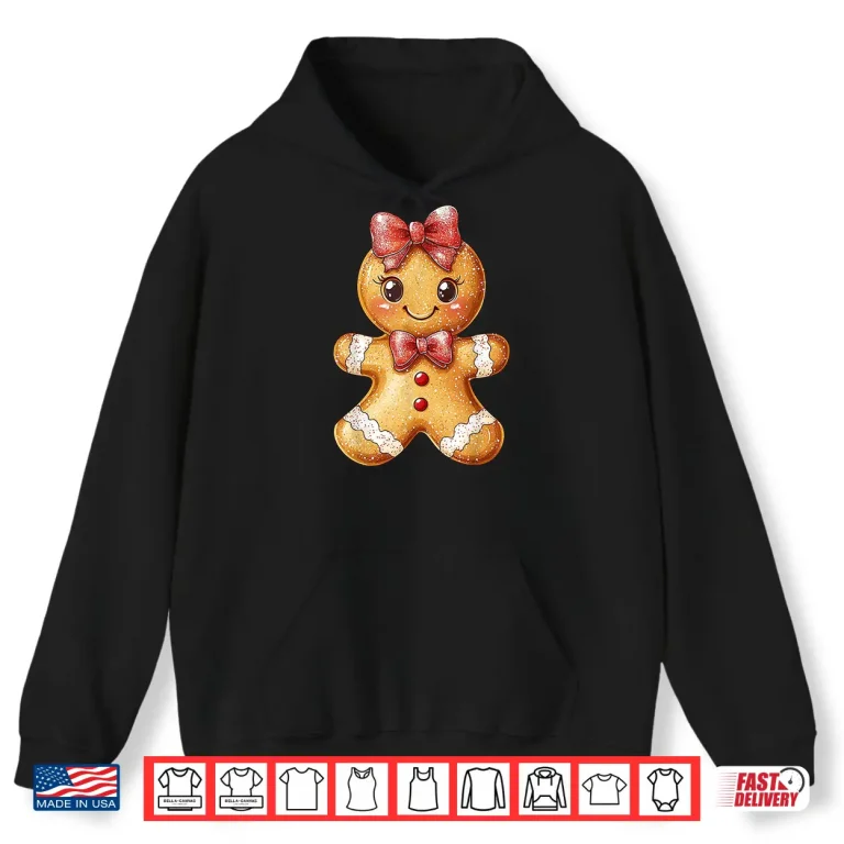 Hoodie Coquette Bow Christmas Girly Gingerbread Cookie Baking Kids Shirt