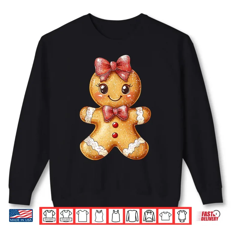 Sweatshirt Coquette Bow Christmas Girly Gingerbread Cookie Baking Kids Shirt