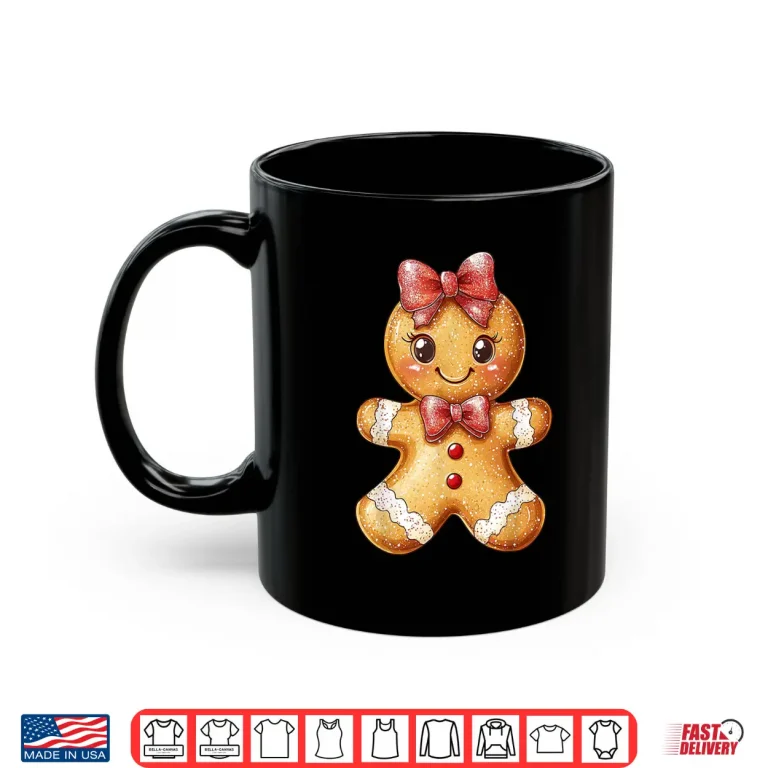 Mug Coquette Bow Christmas Girly Gingerbread Cookie Baking Kids Shirt