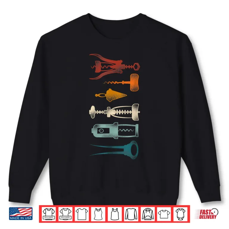 Sweatshirt Sommelier Wine Drinking Tasting Retro Corkscrew Wine Opener Shirt