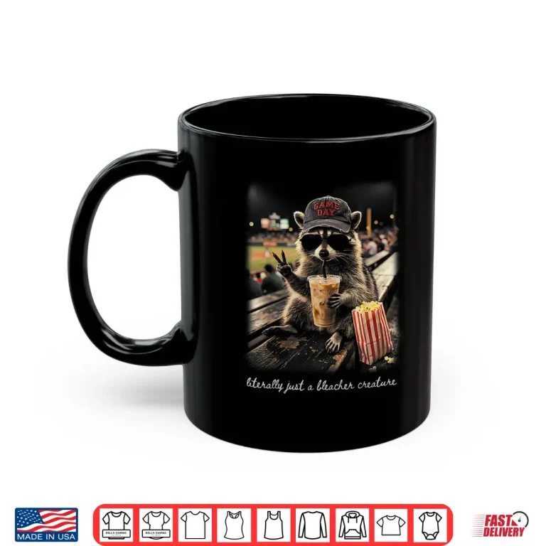 Mug Literally a Bleacher Creature Raccoon Popcorn Baseball Mama Shirt