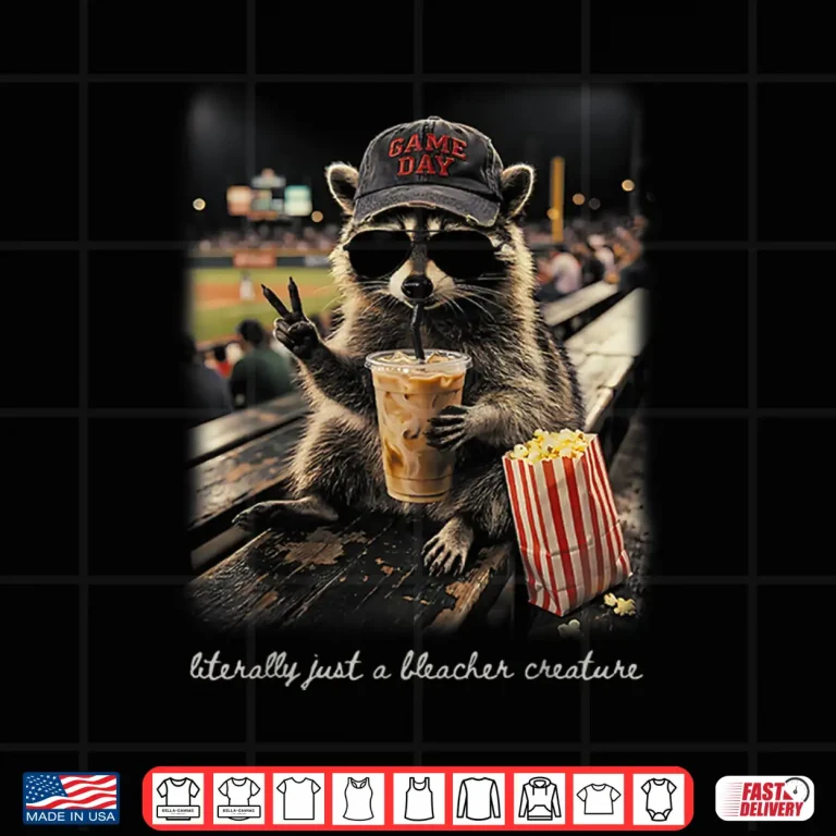 Design Literally a Bleacher Creature Raccoon Popcorn Baseball Mama Shirt