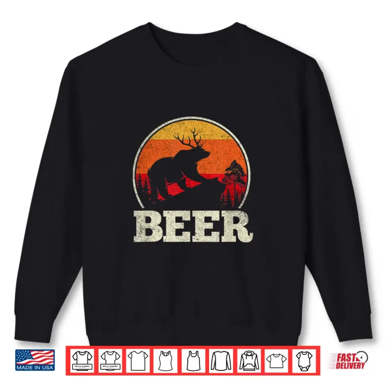Sweatshirt Bear Deer Antlers Funny Craft Beer Retro Graphic Tee Gift Shirt