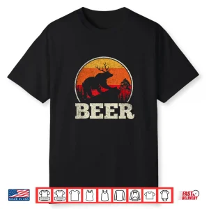 Bear Deer Antlers Funny Craft Beer Retro Graphic Tee Gift Shirt