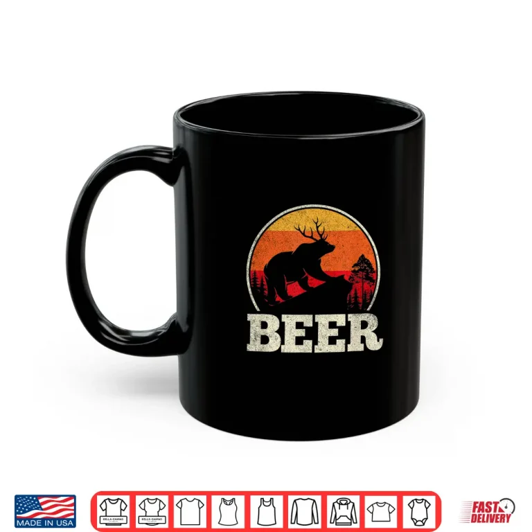 Mug Bear Deer Antlers Funny Craft Beer Retro Graphic Tee Gift Shirt