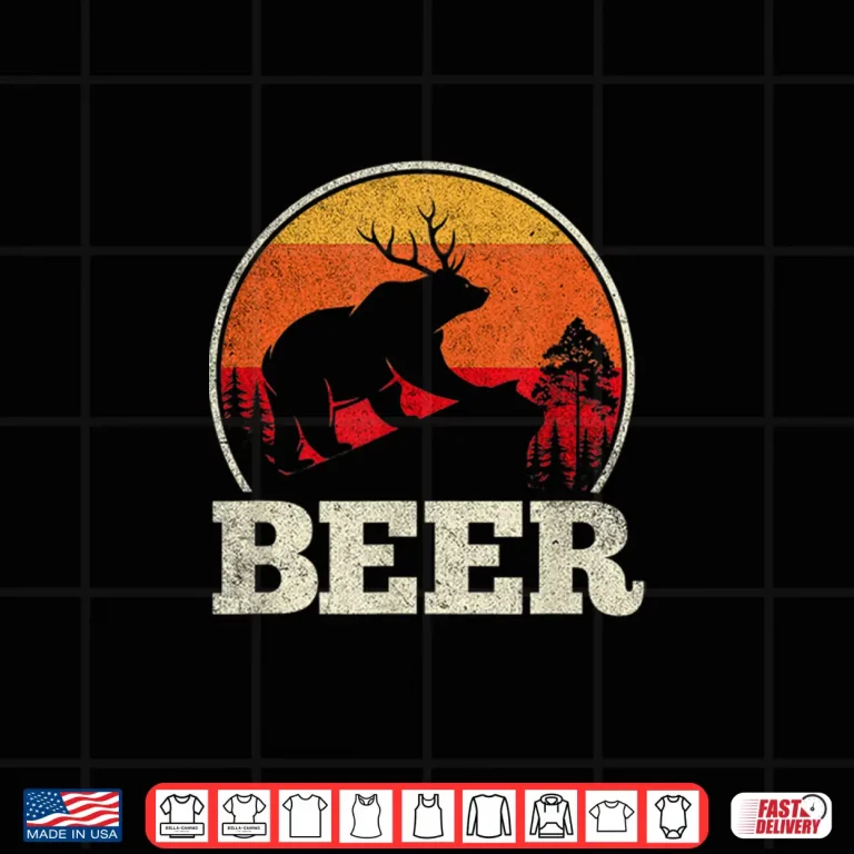 Design Bear Deer Antlers Funny Craft Beer Retro Graphic Tee Gift Shirt