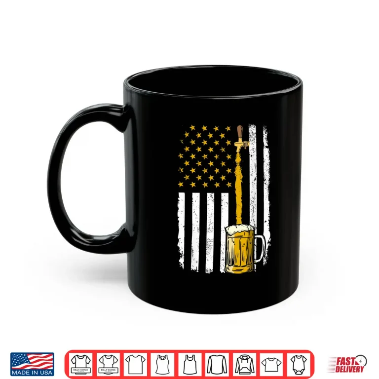 Mug Pouring Beer American Flag Vintage 4th of July Craft Brewery Shirt