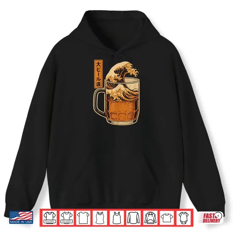 Hoodie Great Beer Wave Japanese Ukiyoe Style Beer Mug Shirt