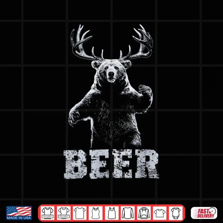 Design Vintage Bear Deer Hunter Funny Beer Drinker and Hunting Shirt