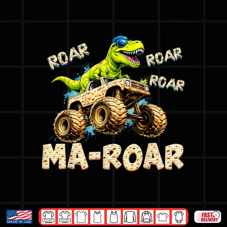 Design Passover Maror Ma Roar Dinosaur Monster Trucks Pesach Kids Shirt