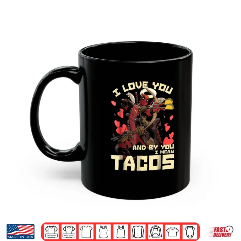 Mug Marvel Deadpool Cupid Love For Tacos Graphic Shirt