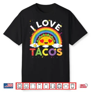 Taco Shirt I Love Tacos Cute Rainbow Kids Toddler Boys Girls Shirt