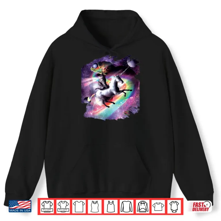 Hoodie Space Cat Riding Unicorn Laser Tacos And Rainbow Shirt