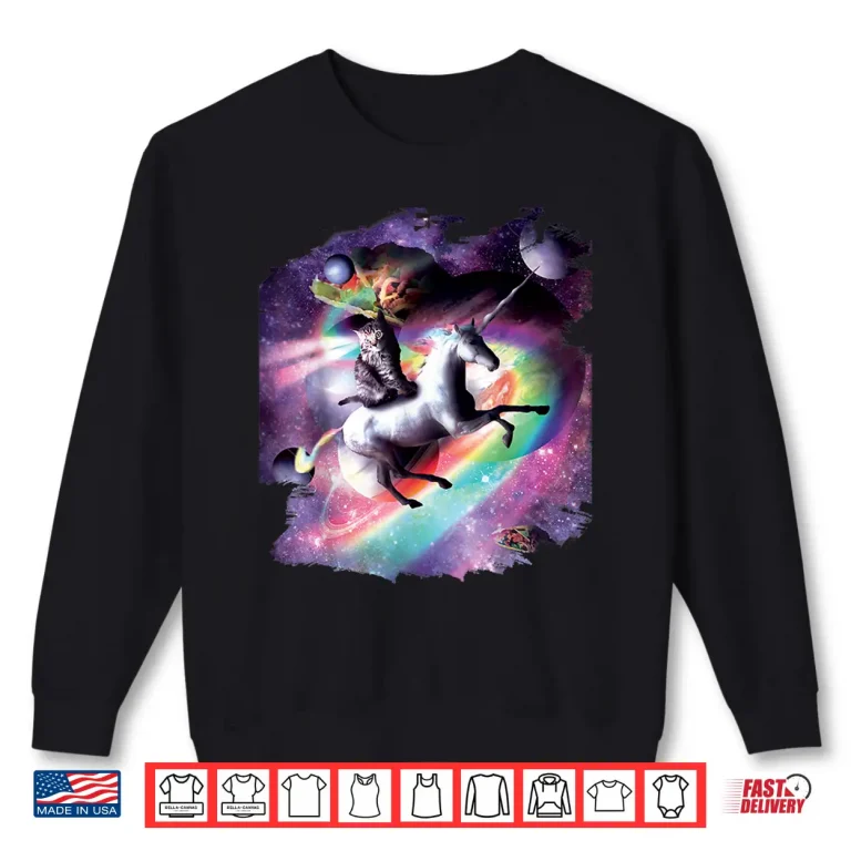 Sweatshirt Space Cat Riding Unicorn Laser Tacos And Rainbow Shirt