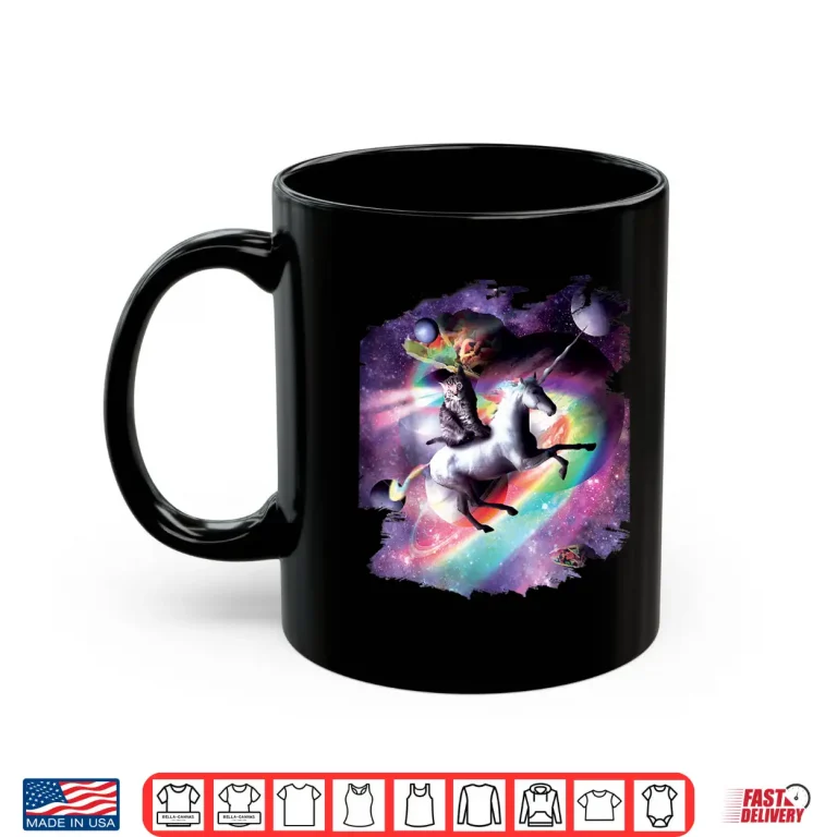 Mug Space Cat Riding Unicorn Laser Tacos And Rainbow Shirt