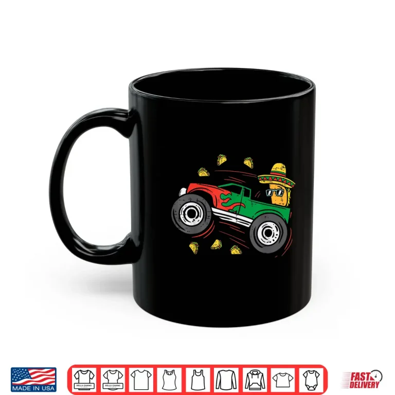Mug Tacos Riding Mexican Monster Truck Cinco De Mayo Kids Boys Shirt