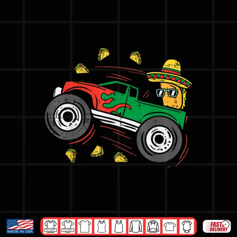 Design Tacos Riding Mexican Monster Truck Cinco De Mayo Kids Boys Shirt