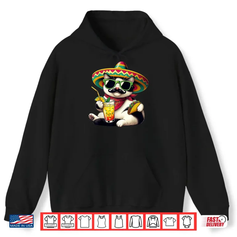 Hoodie Funny Cinco De Mayo Cat Lovers Tacos Fiesta Humor Funny Meow Shirt