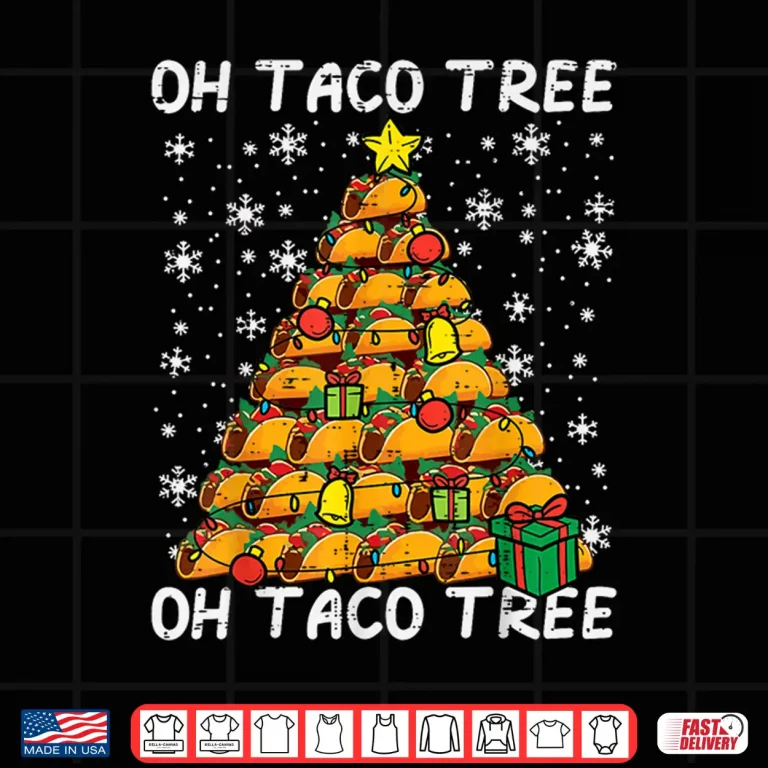 Design Tacos Christmas Tree Funny Xmas Foodie Mexican Men Women Kid Shirt
