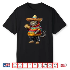 Funny Fat Cat Cinco De Mayo Fat Kitten Cat With Taco Mexican Shirt