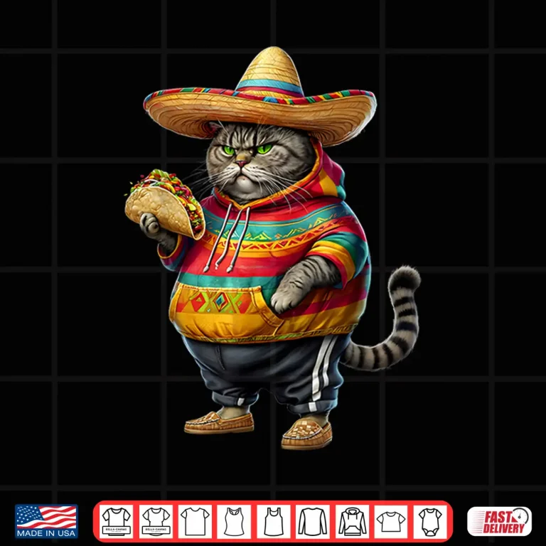 Design Funny Fat Cat Cinco De Mayo Fat Kitten Cat with Taco Mexican Shirt