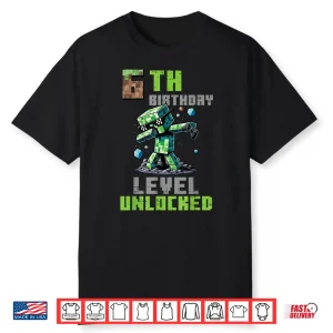 6Th Birthday Level Unlocked Pixel Dab 6 Bday Gamer Boys Kids Shirt