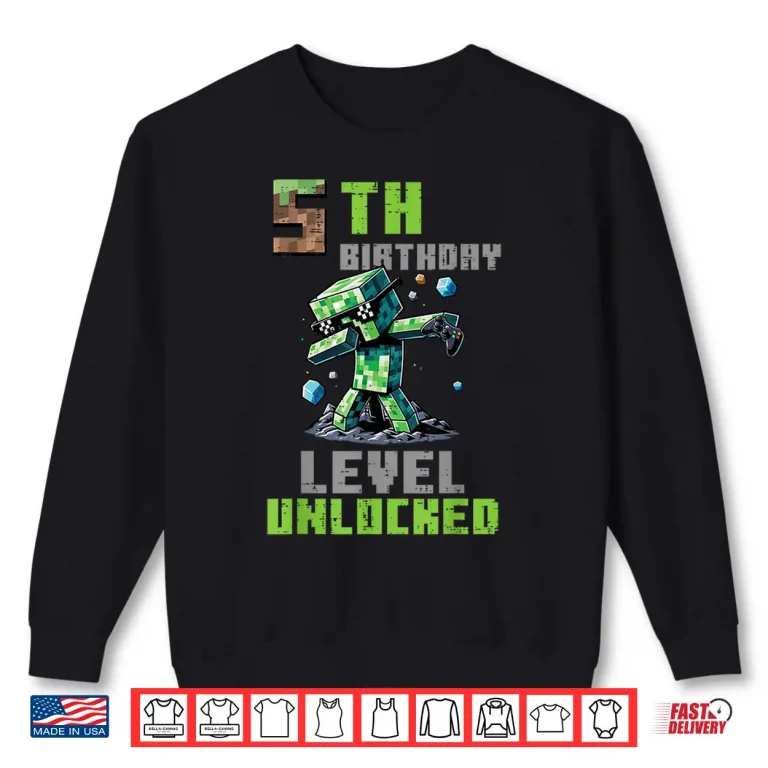 Sweatshirt 5th Birthday Level Unlocked Pixel Dab 5 Bday Gamer Boys Kids Shirt