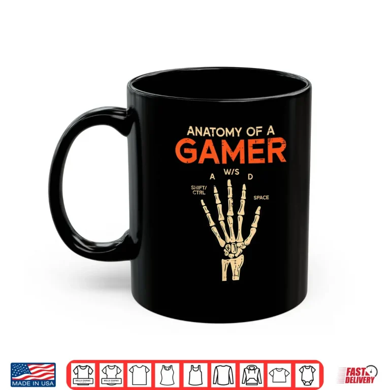 Mug Anatomy Of A Gamer Skeleton Hand Funny Men Boys Kids Teens Shirt