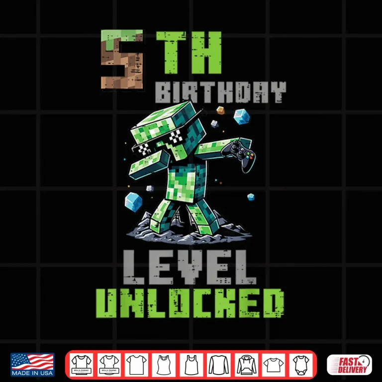 Design 5th Birthday Level Unlocked Pixel Dab 5 Bday Gamer Boys Kids Shirt