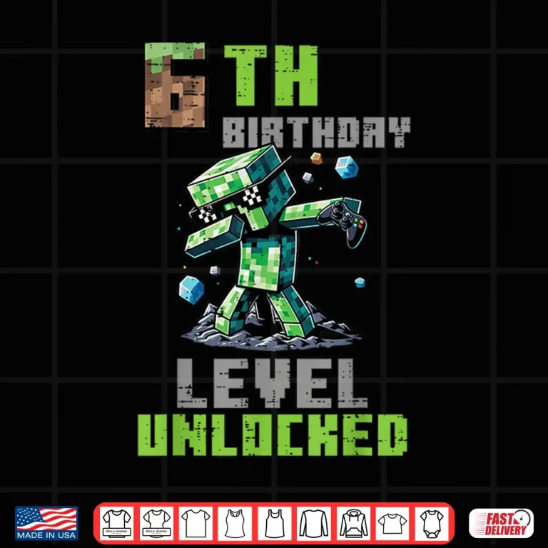 Design 6th Birthday Level Unlocked Pixel Dab 6 Bday Gamer Boys Kids Shirt