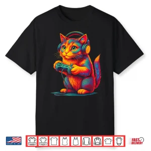 Gamer Cat Video Games Boys Teen Men Girls Funny Gift Gaming Shirt