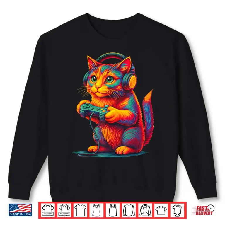 Sweatshirt Gamer Cat Video Games Boys Teen Men Girls Funny Gift Gaming Shirt