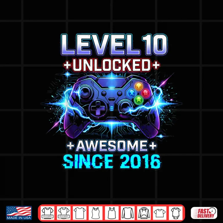 Design Level 10 Unlocked Awesome Since 2016 10th Birthday Boy Gamer Shirt