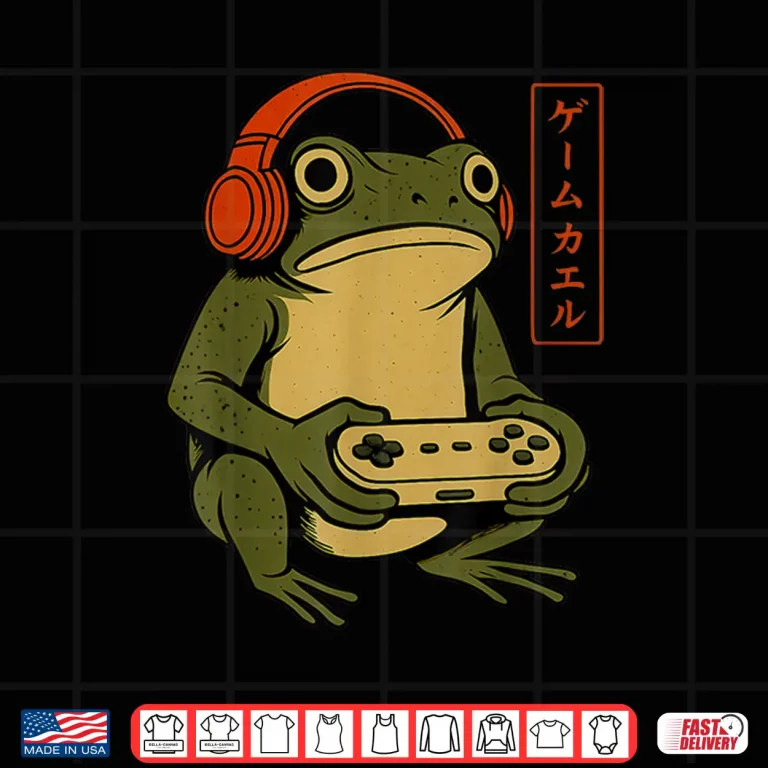 Design Japanese Gamer Frog Art Men Women Boys Funny Vintage Gaming Shirt
