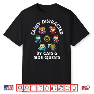 Rpg Gamer Cats D20 Dice Nerdy Geek Cat Men Women Kids Shirt