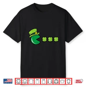 St Patricks Day Eating Shamrock Retro Gamer Men Boys Kids Shirt
