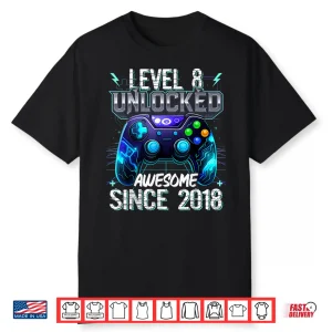 8Th Birthday Boy Level 8 Gamer 8 Year Video Game Party Shirt