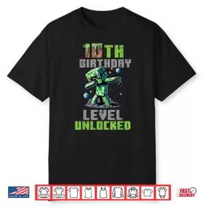 10Th Birthday Level Unlocked Pixel Dab 10 Bday Gamer Boys Shirt