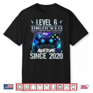 6Th Birthday Boy Level 6 Gamer 6 Year Video Game Party Shirt