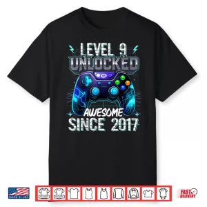 9Th Birthday Boy Level 9 Gamer 9 Year Video Game Party Shirt