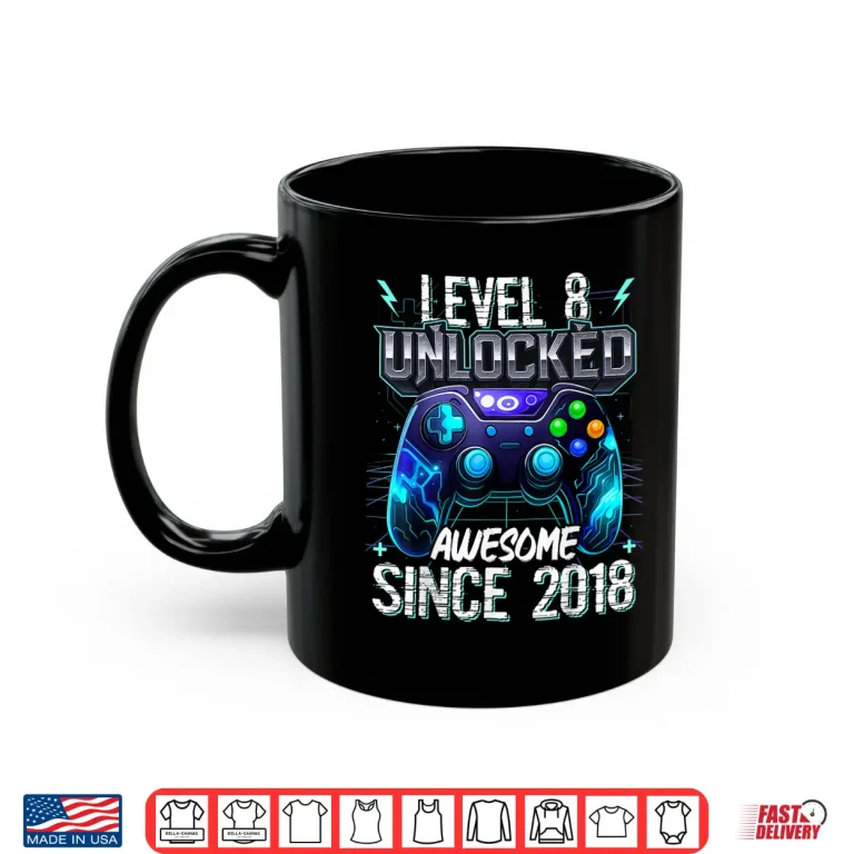 Mug 8th Birthday Boy Level 8 Gamer 8 Year Video Game Party Shirt