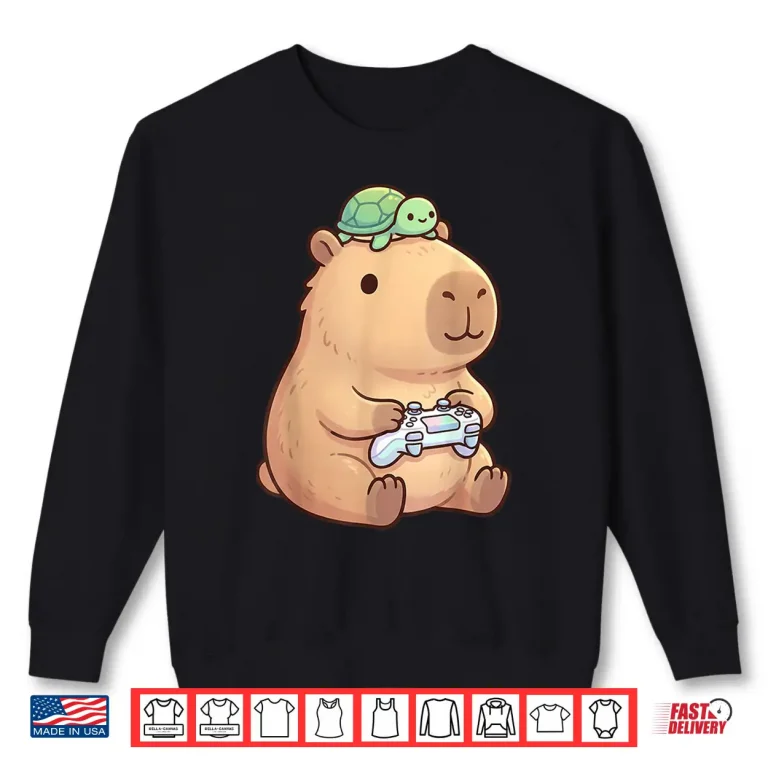 Sweatshirt Cute Capybara Anime Gamer Turtle Funny Graphic Kawaii Shirt