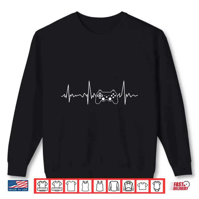 Sweatshirt Gamer Heartbeat Shirt Funny Video Game Gift Boys Men Gamer Shirt