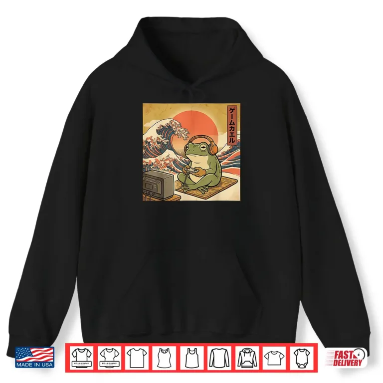 Hoodie Gaming Frog Art Ukiyo e Japanese Gamer Anime Men Women Boys Shirt