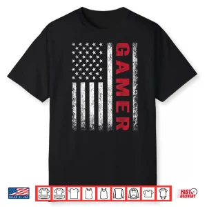 American Flag Funny Gamer Gift Video Games Boys Men Gaming Shirt