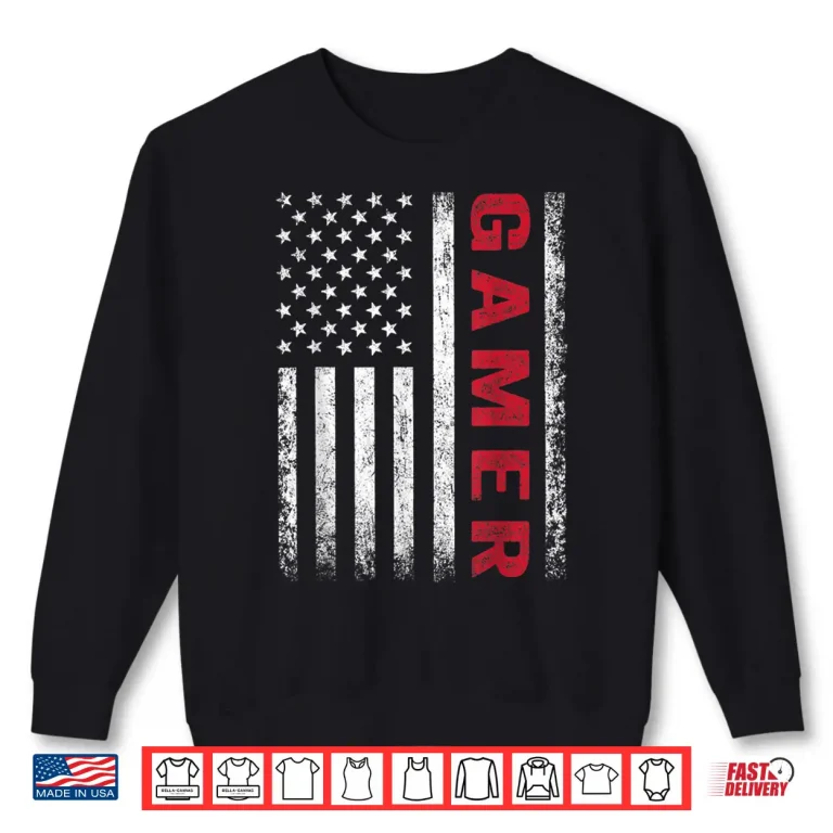 Sweatshirt American Flag Funny Gamer Gift Video Games Boys Men Gaming Shirt