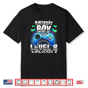 Level 8 Unlocked Video Game 8Th Birthday Gamer Gift Boys Shirt