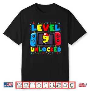 Level 9 Unlocked Gamer 9Th Birthday Gift Video Game Boys Shirt