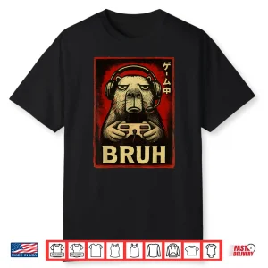 Funny Capybara Gamer Bruh Graphic Tee Men Boys Teens Gaming Shirt